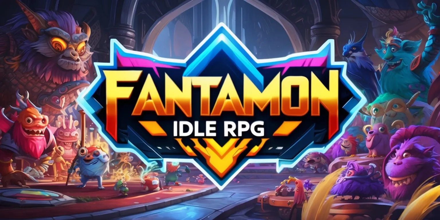Fantamon: Idle RPG game, a vibrant digital illustration of a fantastical world with intricate details, featuring a variety of colorful monsters and characters, set against a stylized background with a mix of medieval and mystical elements, incorporating subtle lighting effects and textures, with bold lines and dynamic composition, including a prominent logo or title in a modern, futuristic font with sharp edges and bright colors, possibly with a Tagline or slogan in a smaller, curved line above or below the title, blending fantasy and adventure elements in a stunning visual representation of the game's theme and atmosphere.